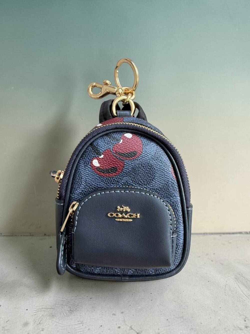 COACH Mini Court Leather Cherry Backpack Bag Charm Keychain
